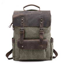 Lade das Bild in den Galerie-Viewer, Vintage Leather And Canvas Backpack- College Students School Bookbag Yososo Mart
