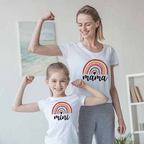 Mom Daughter T-Shirts With Mama Mini Mouse & Rainbow - Yososo Mart