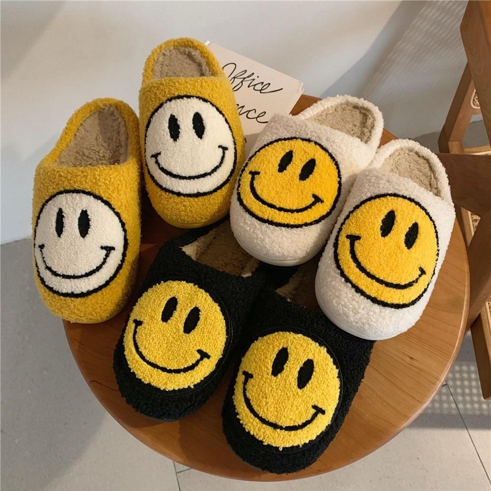 Unisex Smiley Face Fuzzy Slippers For Home And Indoors Yososo Mart