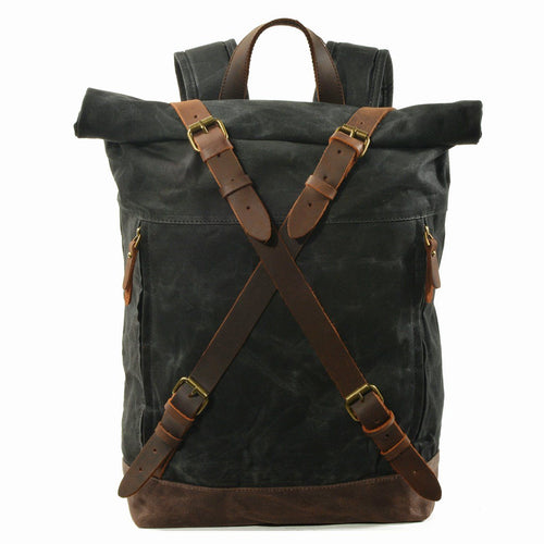 Vintage Oil Waxed Canvas And Leather Backpack - Yososo Mart